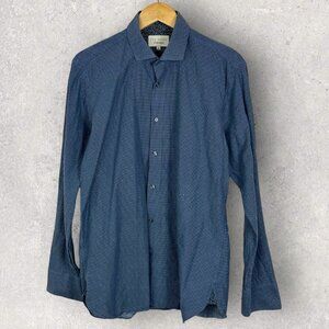 Ted Baker Endurance Tamson Button Front Collared Shirt‎ Blue Print Mens Size 16